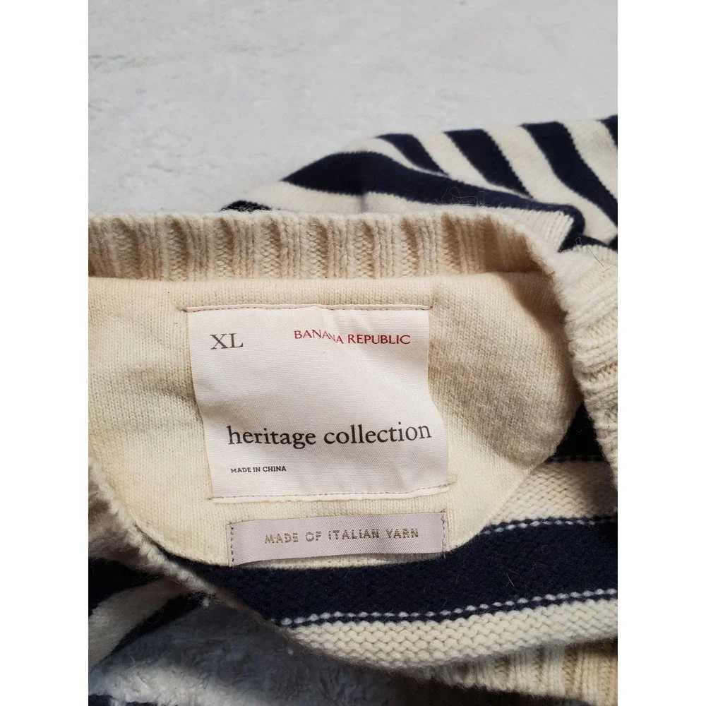 Banana Republic Blue Cream Knit Wool Blend Heritage Sweater Men XL‎ Classic